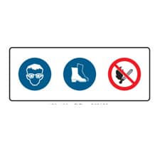 Stock Multiple Condition Sign – Eye & Foot Protection Symbols & No Naked Flame Symbol